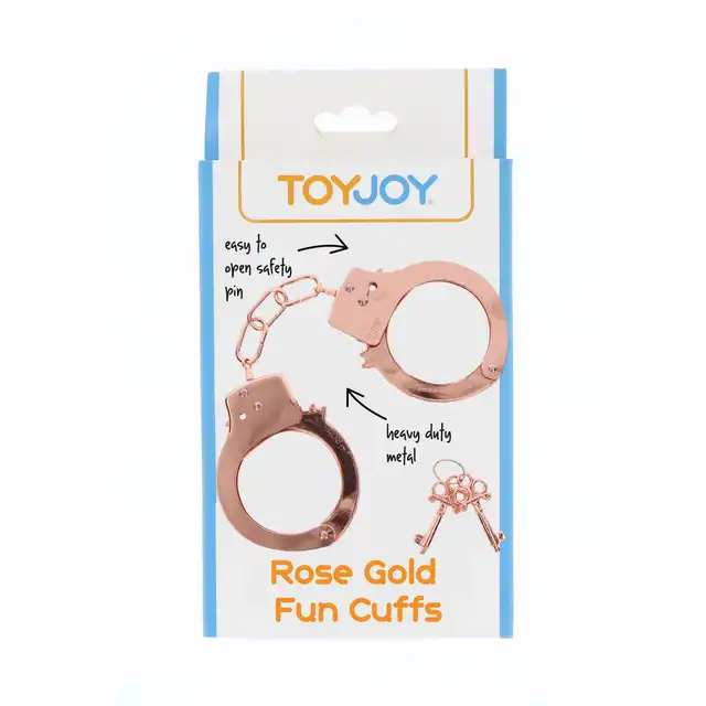 Toyjoy - Rose Gold Metal Handcuffs. Klasyczne metalowe kajdanki w kolorze różowego złota, w zestawie 2 kluczyki