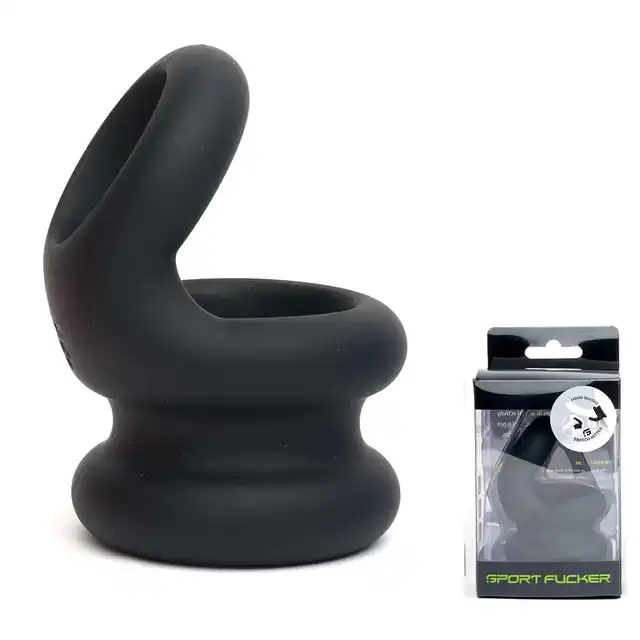 Sport Fucker – Liquid Silicone Switch Hitter. Wszechstronny pierścień na penisa i streczer na jądra z miękkiego silikonu w kolorze czarnym