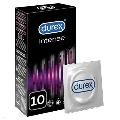 Durex - Intense 10szt. Prezerwatywy prążkowane o stymulującej powierzchni z żelem Desirex dla szerokiej gamy doznań