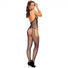 Anne D'Ales - Coquine M/L. Odważny, czarny siateczkowy bodystocking z otwartym biustem i krokiem