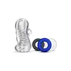 Quickie Kit - Jerk Off Clear. Zestaw masturbacyjny dla mężczyzn, stymulujący masturbator i trzy ringi erekcyjne