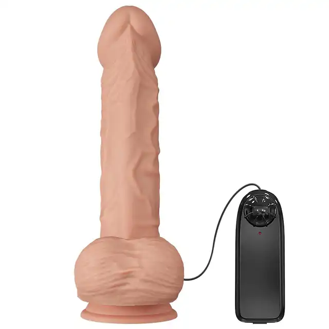 Baile - Beautiful Bergrisi Vibrator 10,2". Realistyczne, żylasty wibrator z jądrami i zarysowaną żołędzią. Podwójny, elastyczny materiał doskonale imituje ludzką skórę