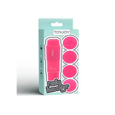 ToyJoy - Funky Vibrette Pink. Mini wibrator do łechtaczki z 4 wymiennymi końcówkami stymulującymi