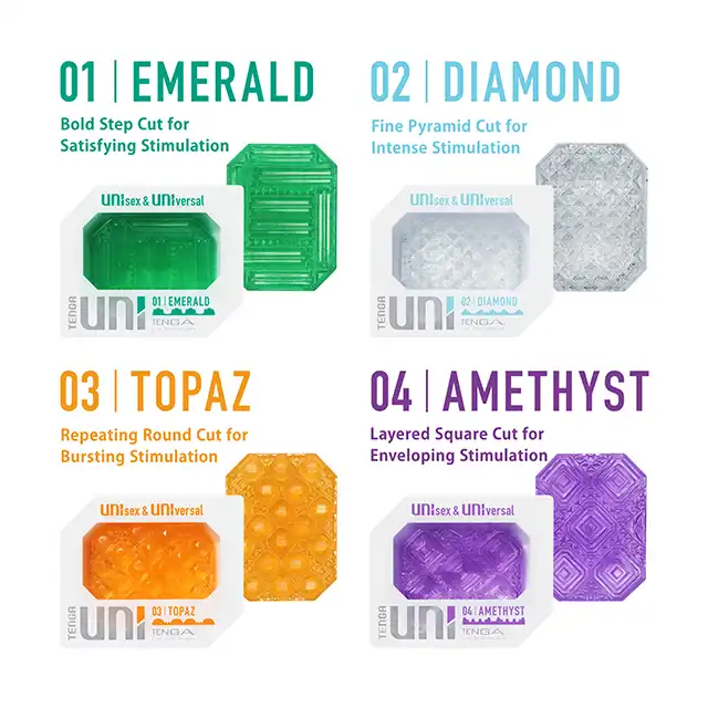 Tenga - Uni Amesthyst Sleeve. Stymulująca nakładka z wypustkami do łechtaczki i penisa, produkt unisex