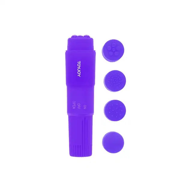ToyJoy - Funky Vibrette Purple. Mini wibrator do łechtaczki z 4 wymiennymi końcówkami stymulującymi