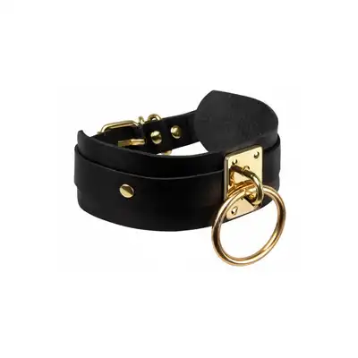 Kinky Diva - O-Ring Collar Black/Gold. Czarna obroża ze złotymi wstawkami, elegancja i odrobina pikanterii