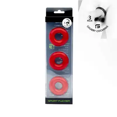 Chubby Rubber Cockring zestaw 3 wytrzymałych ringów. Mocny materiał, komfortowe noszenie i idealne dopasowanie dla maksymalnej przyjemności.
