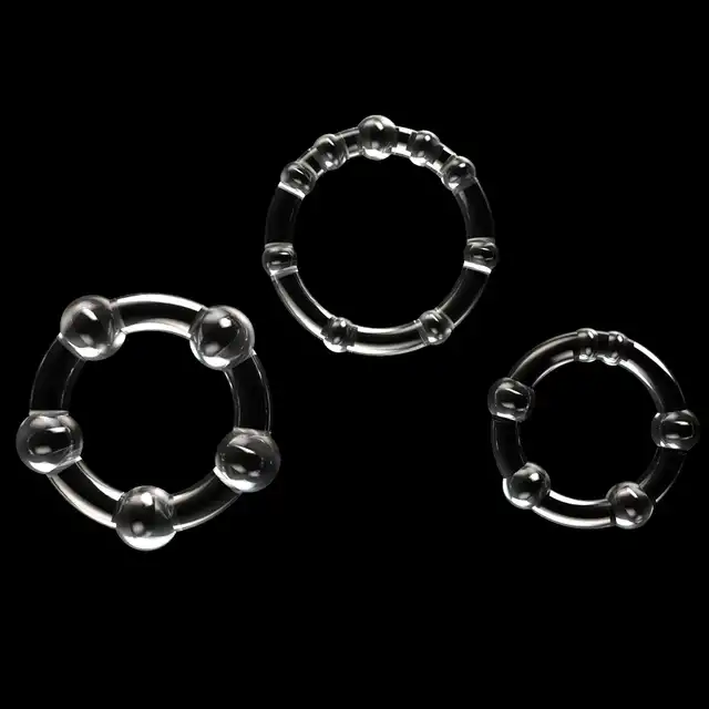 LoveToy - Power Plus Triple Beaded Ring Set Transparent. Zestaw elastycznych pierścieni erekcyjnych, zapewniają mocną i długą erekcję