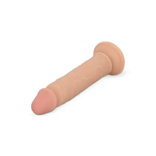 EasyToys - Dildo Without Balls 22.5 cm Beige. Długie, beżowe dildo z przyssawką, o prostym trzonie i żylastej teksturze