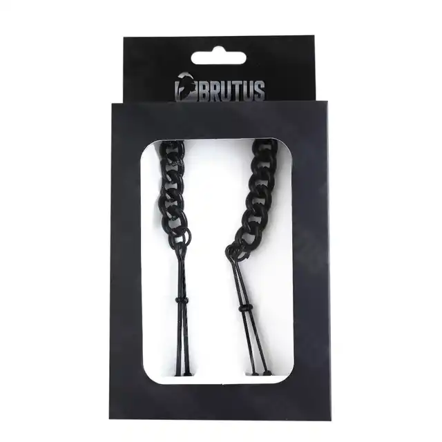 Brutus - Tweezer Nipple Clamps Black. Czarne metalowe zaciski na sutki, wytrzymałe akcesorium BDSM z regulowanym naciskiem, które