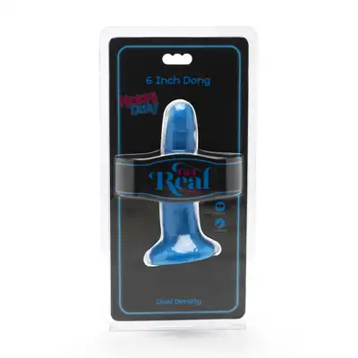 Get Real - Happy Dicks Dong 6'. Niebieskie realistyczne dildo z mocną przyssawką i miękkiego PVC, oferujące intensywne doznania