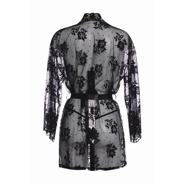 Christine - Graceful S/M. Luksusowe kimono z delikatnej koronki o kwiatowym wzorze, delikatny i zwiewny materiał podkreślający kobiecość