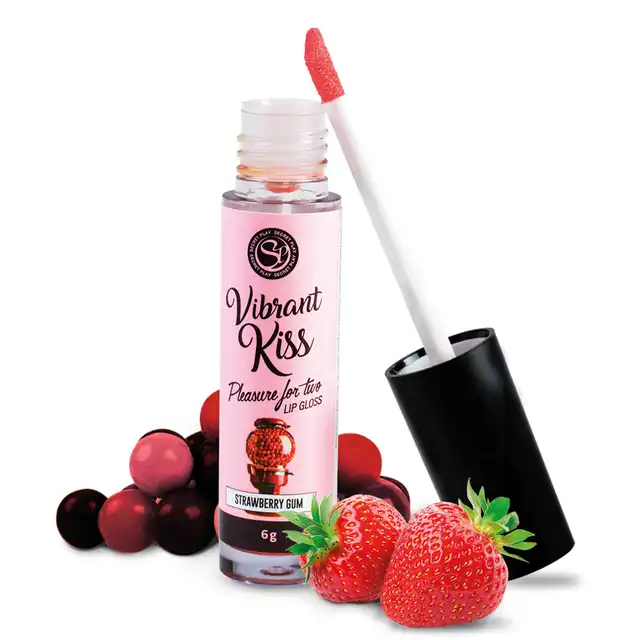 Secret Play - Lip Gloss Vibrant Kiss Strawberry Gum. Stymulujący błyszczyk o słodkim smaku truskawkowej gumy, pobudź zmysły i zwiększ przyjemność