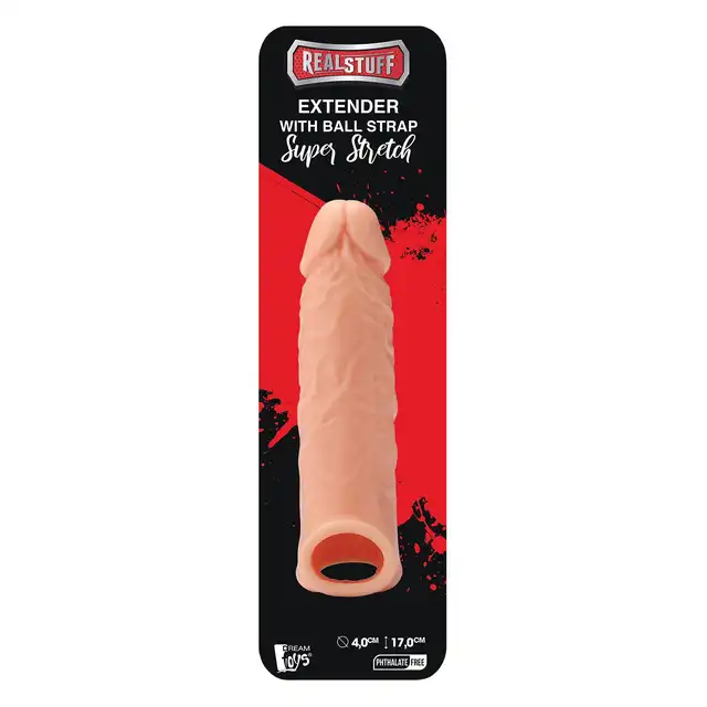 Realstuff - Extender With Ball Strap 6,5'. Realistyczna przedłużka na penisa, zwiększenie rozmiaru i poprawienie doświadczeń intymnych