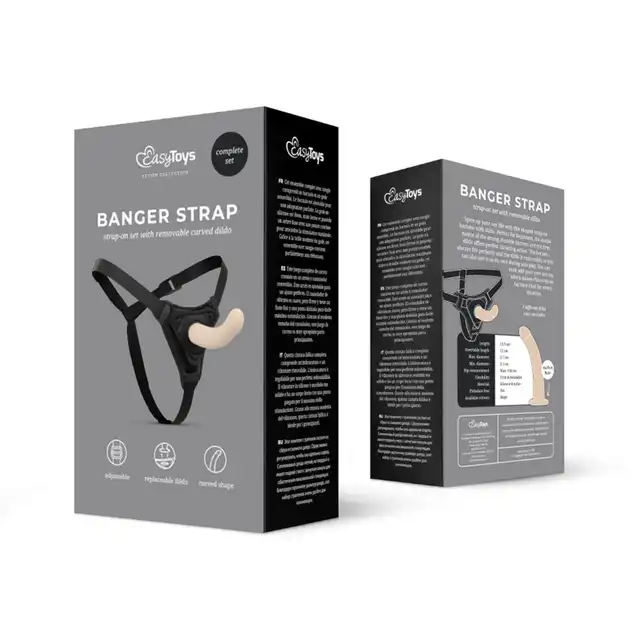 EasyToys - Banger Strap Skin. Elastyczny strapon z gładkim dildo, regulowane paski dla idealnego dopasowania
