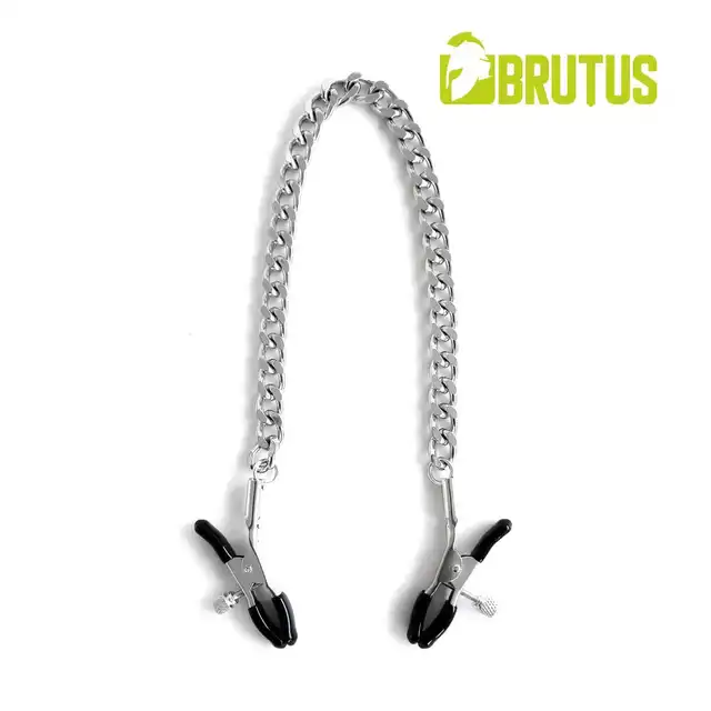Brutus - Crocodle. Srebrne zaciski na sutki z regulowanym naciskiem i wytrzymałym łańcuchem dla pasjonatów BDSM!
