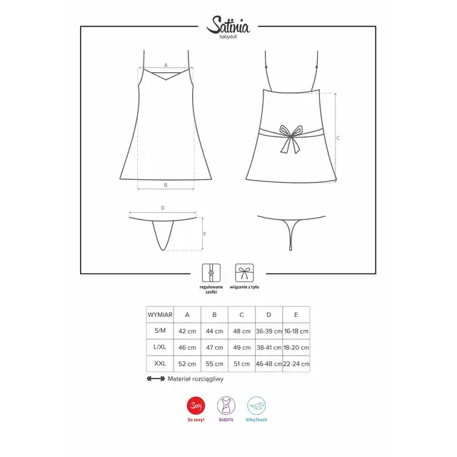 Obsessive - Satinia Babydoll XXL. Cudowna satynowa koszulka w granatowym kolorze, biust podkreślony koronką