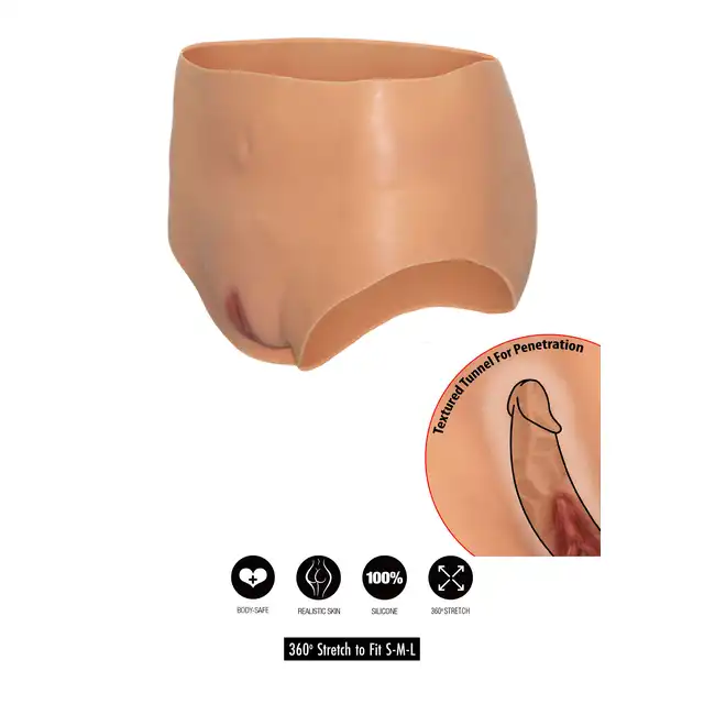Hidden Desire - Alter Ego Open Vagina Brief High Waist. Silikonowe majtki z wysokim stanem, z otwartą i realistyczną pochwą i tunelem penetracyjnym
