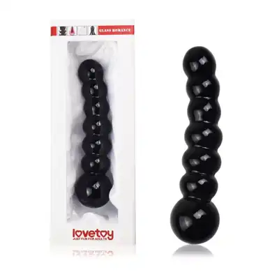 LoveToy - Glass Romance 6,8` Dildo Black. Czarne szklane dildo o stymulującym kształcie, ogrzej je lub schłodź dla dodatkowych wrażeń