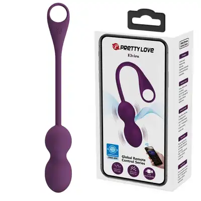 Pretty Love - Elvira Purple. Aksamitnie gładkie silikonowe kulki gejszy z wibracjami sterowanymi smartfonem