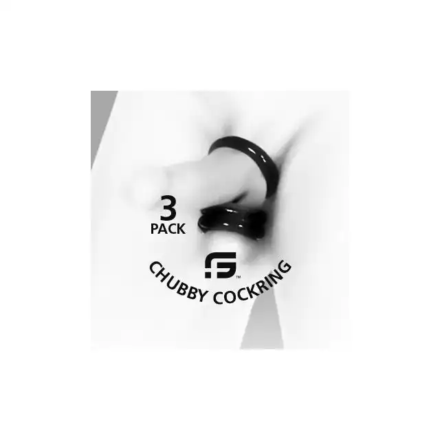 Chubby Rubber Cockring zestaw 3 wytrzymałych ringów. Mocny materiał, komfortowe noszenie i idealne dopasowanie dla maksymalnej przyjemności.