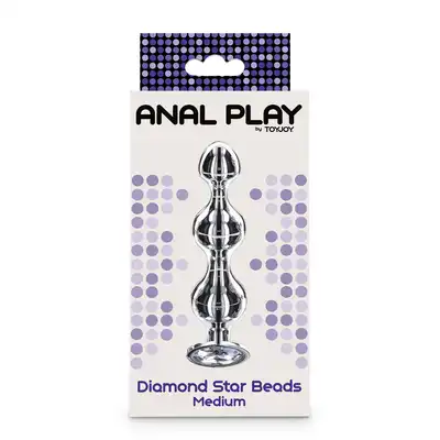ToyJoy - Diamond Star Beads M. Metalowy korek analny z trzema stymulacyjnymi koralikami i podstawą ozdobioną srebrnym klejnotem