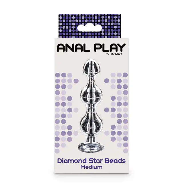 ToyJoy - Diamond Star Beads M. Metalowy korek analny z trzema stymulacyjnymi koralikami i podstawą ozdobioną srebrnym klejnotem