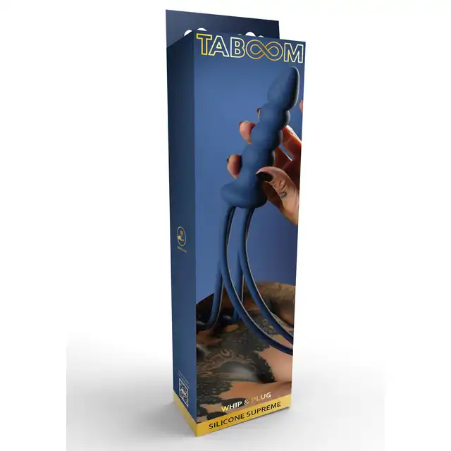 Taboom - Silicone Whip and Plug Blue. Innowacyjny duet, łączący elastyczny pejcz z korkiem analnym, oferujący wszechstronność i intensywne doznania