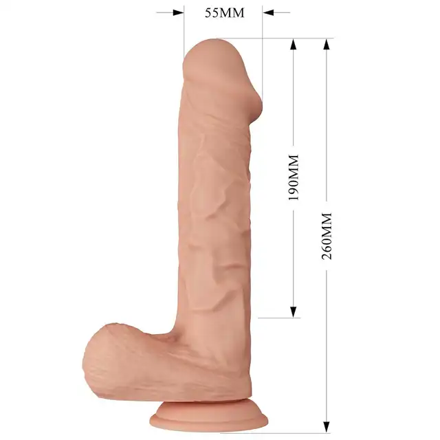 Baile - Beautiful Bergrisi Vibrator 10,2". Realistyczne, żylasty wibrator z jądrami i zarysowaną żołędzią. Podwójny, elastyczny materiał doskonale imituje ludzką skórę