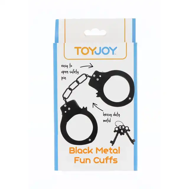 ToyJoy - Black Handcuffs. Klasyczne metalowe kajdanki w czarnym kolorze, w zestawie 2 kluczyki