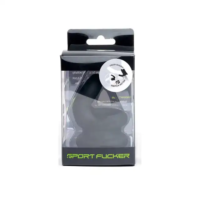 Sport Fucker – Liquid Silicone Switch Hitter. Wszechstronny pierścień na penisa i streczer na jądra z miękkiego silikonu w kolorze czarnym