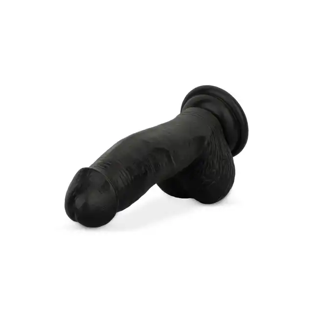 EasyToys - Dildo With Balls 12 cm Black. Realistyczne dildo z wyraźnymi żyłami i zakrzywionym trzonem, idealne do punktu G