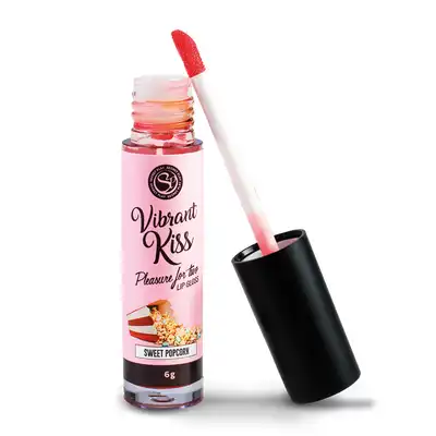 Secret Play - Lip Gloss Vibrant Kiss Sweet Popcorn. Stymulujący błyszczyk o smaku słodkiego popcornu, fale wibracyjne wywołujące mrowienie, pobudź zmysły i zwiększ przyjemność