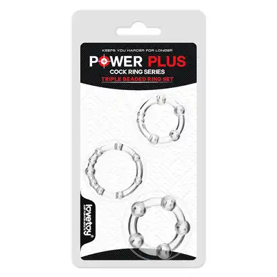 LoveToy - Power Plus Triple Beaded Ring Set Transparent. Zestaw elastycznych pierścieni erekcyjnych, zapewniają mocną i długą erekcję