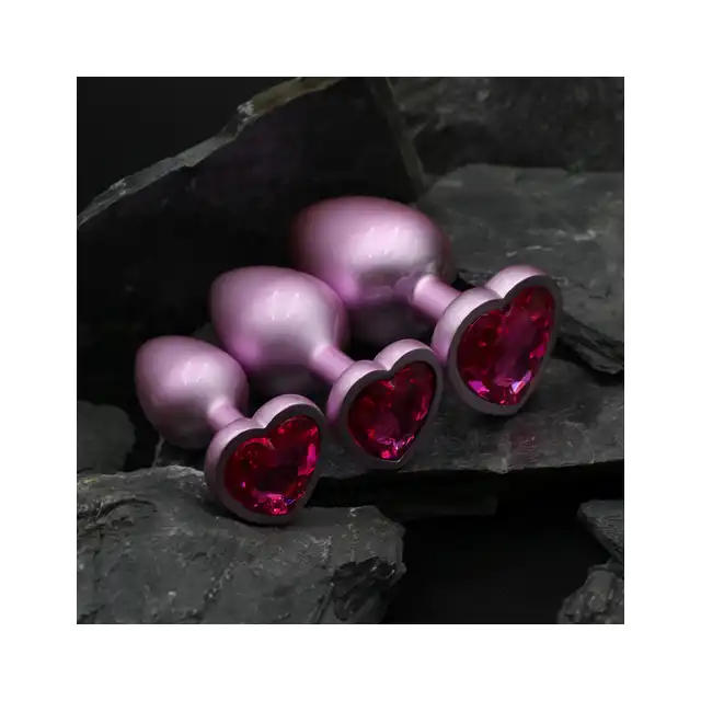 Dream Toys - Gleaming Love Pearl Pink Plug Set. Różowy zestaw eleganckich korków analnych z kryształkiem w kształcie serca