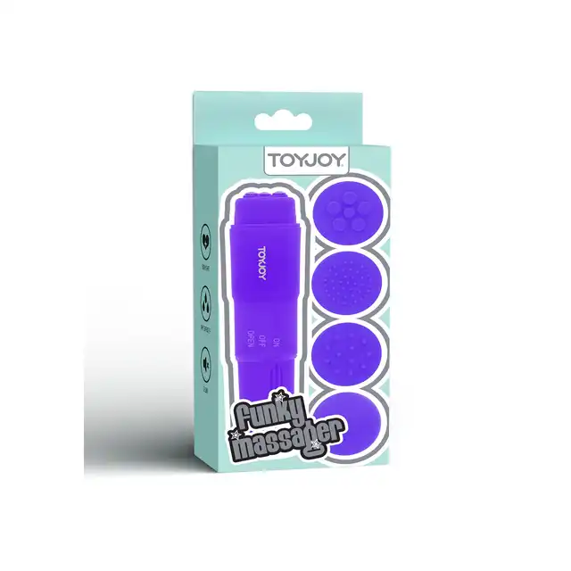 ToyJoy - Funky Vibrette Purple. Mini wibrator do łechtaczki z 4 wymiennymi końcówkami stymulującymi