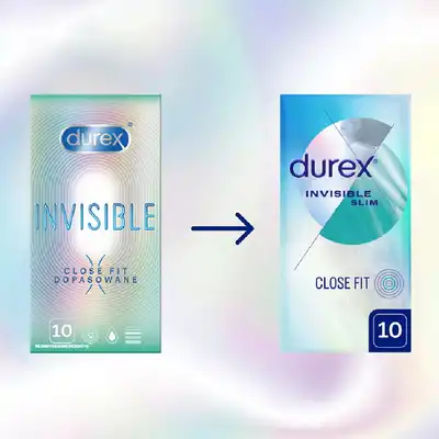 Durex - Invisible Close Fit 10szt. Super cienkie prezerwatywy stworzone dla większej i dopasowanej bliskości