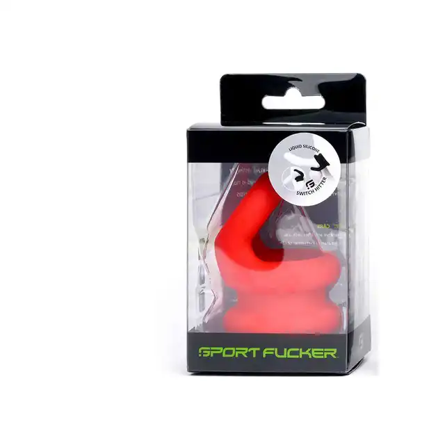 Sport Fucker – Liquid Silicone Switch Hitter. Wszechstronny pierścień na penisa i streczer na jądra z miękkiego silikonu w kolorze czerwonym