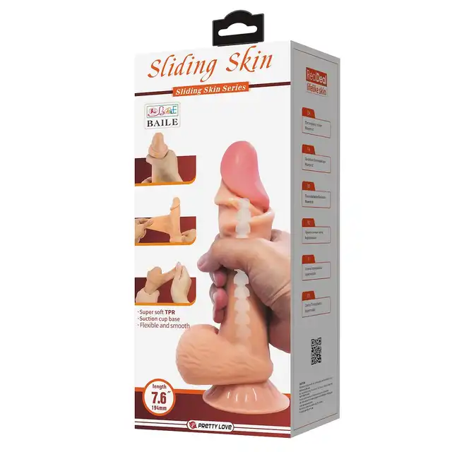 Pretty Love - Sliding Skin 7,6". Realistyczne dildo z ruchomą skórą, mocną przyssawką i żyłkowatym trzonem