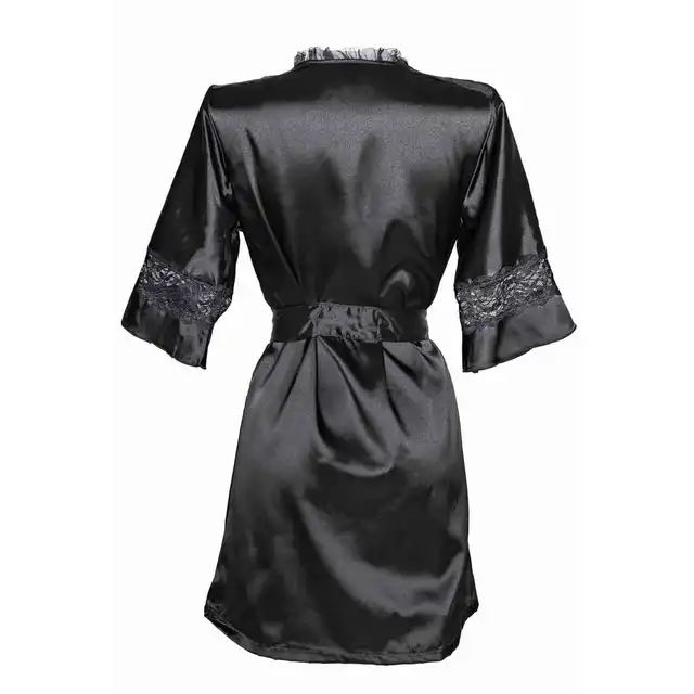 Christine - Sensuality S/M. Seksowne satynowe krótkie kimono z koronkowymi wstawkami, miękki materiał genialnie leżący na skórze