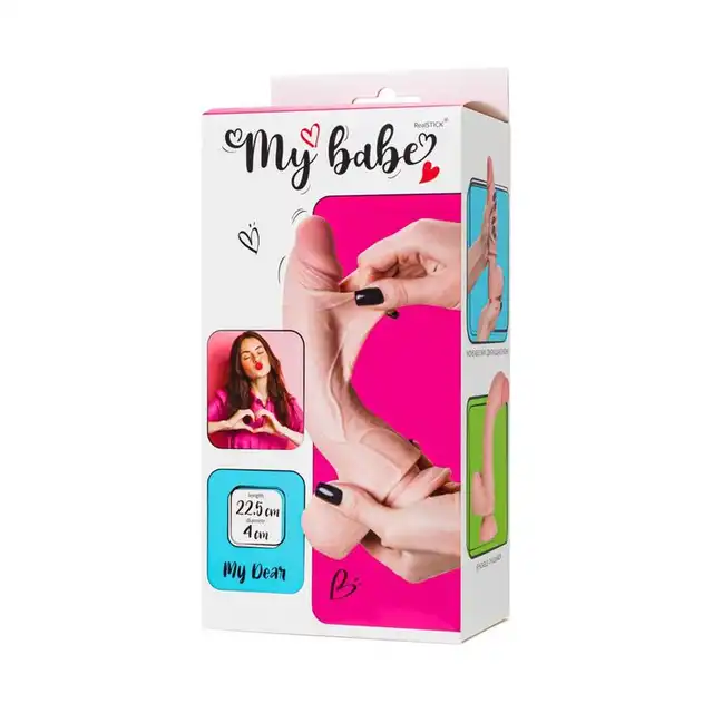 Toyfa - Dildo My babe by RealStick My Precious 22,5cm. Długie realistyczne dildo z ruchomą skórą i mocną przyssawką, delikatne wygięcie