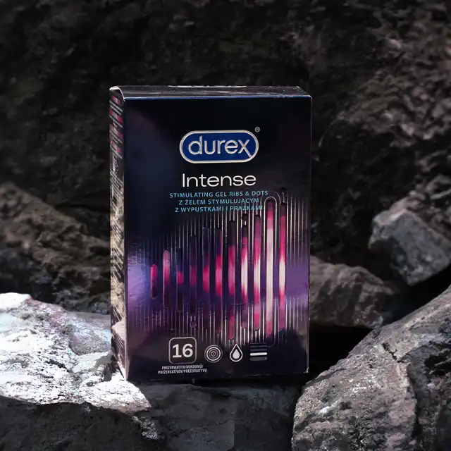 Durex - Intense 16szt. Duże opakowanie prezerwatyw prążkowanych z żelem Desirex dla szerokiej gamy doznań