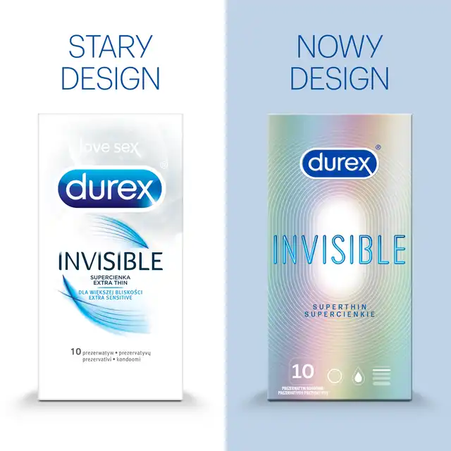 Durex - Invisible Superthin 10szt. Super cienkie prezerwatywy stworzone dla większej bliskości, zwiększ doznania ze stosunku