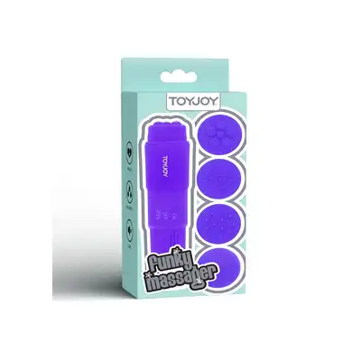 ToyJoy - Funky Vibrette Purple. Mini wibrator do łechtaczki z 4 wymiennymi końcówkami stymulującymi