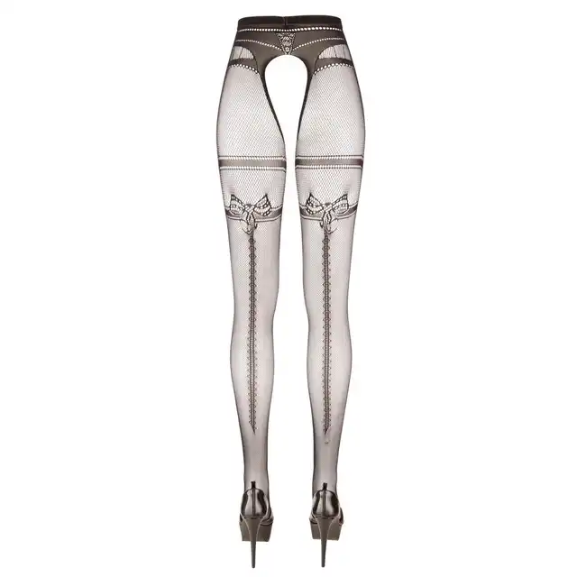 Cottelli LEGWEAR - Crotchless Tights L/XL. Jedwabiście miękkie bezmajtkowe rajstopy z ozdobnym szwem.