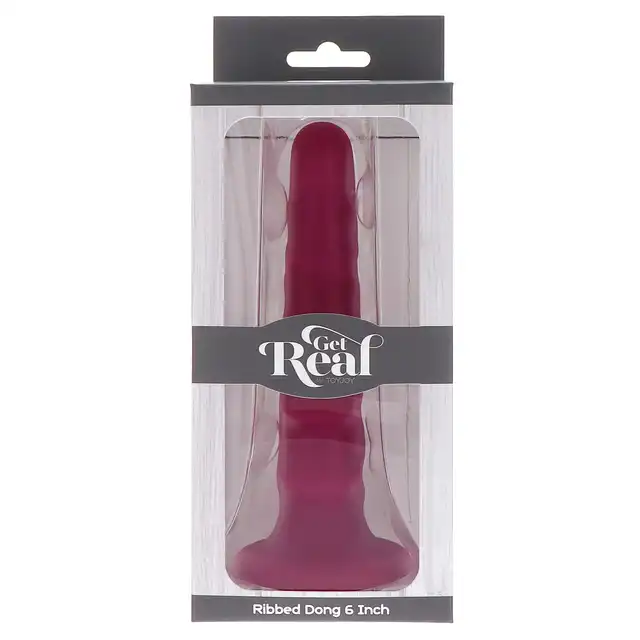 Get Real - Ribbed Dong 6'. Dildo z wypustkami na trzonie i mocną podstawą z przyssawką, wykonany z bezpiecznego silikonu premium