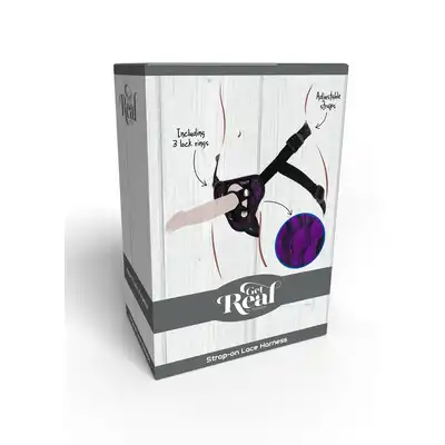 Get Real - Strap-On Lace Harness. Elegancka uprząż z miękką konstrukcją, regulowanymi paskami, trzema silikonowymi pierścieniami 