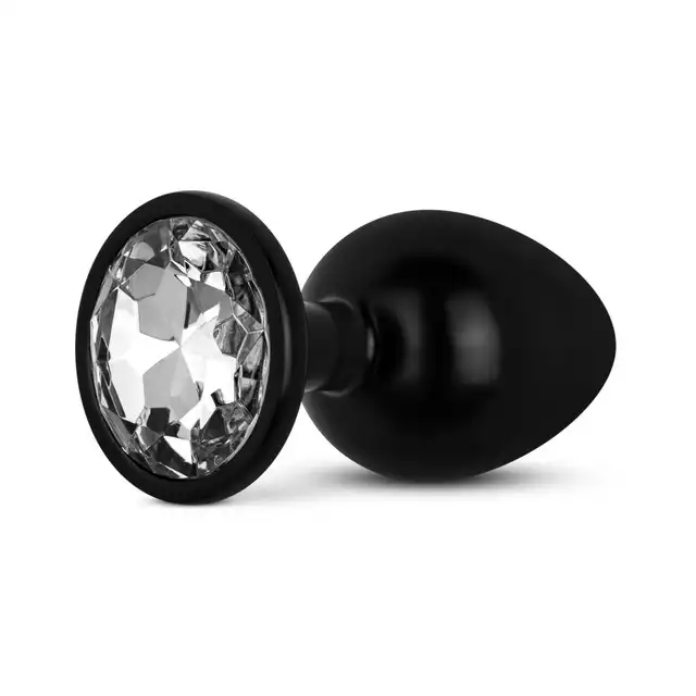 Easy Toys - Butt Plug L Black/Silver. Duży metalowy korek analny w czarnym kolorze, z kryształkiem w podstawie
