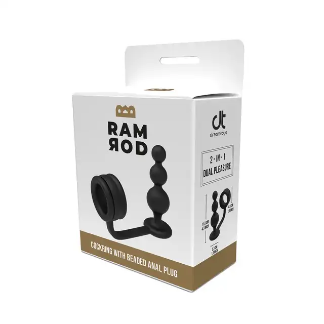 DreamToys -  Ramrod Cockring With Beaded Anal Plug. Innowacyjny pierścień erekcyjny 2 w 1 z korkiem analnym, z gładkiego silikonu, zapewnia zarówno mocną erekcję i stymulację analną