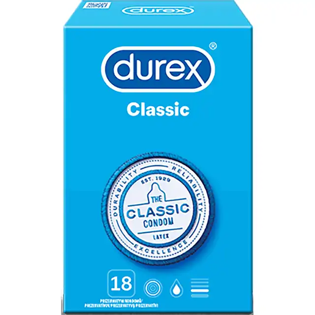 Durex - Classic 18szt. Duże opakowanie klasycznych i niezastąpionych prezerwatyw, zapewniają naturalne doznania